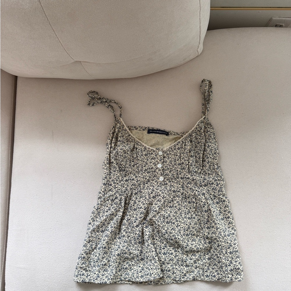 Brandy Melville Floral Tie-Shoulder Tank Top
